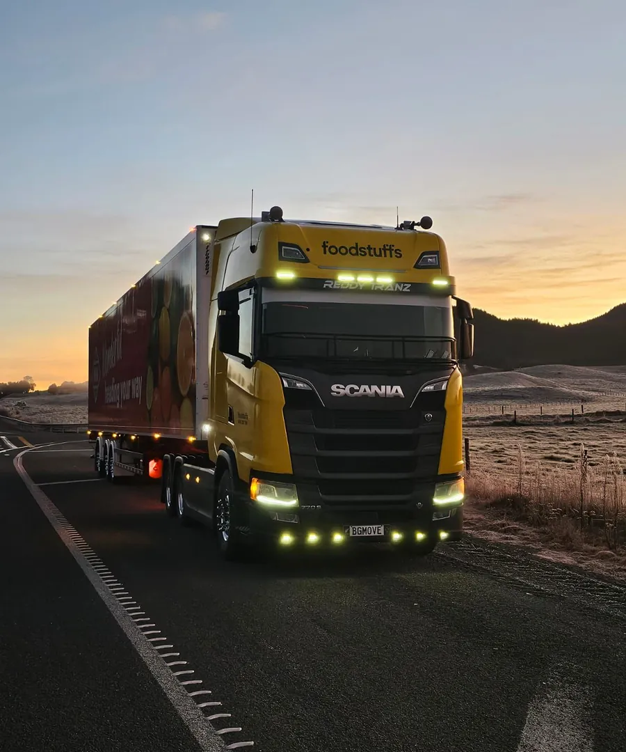 Scania · on the road at sunset